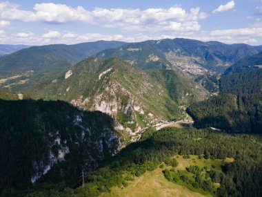 Aerial view of famous spa resort town of Devin, Smolyan region, Bulgaria