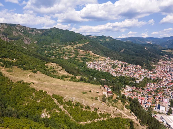 Aerial view of famous spa resort town of Devin, Smolyan region, Bulgaria
