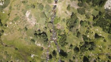 Amazing Aerial view of mountain river near Begovitsa hut at Pirin Mountain, Bulgaria