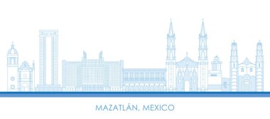 Outline Skyline panorama of city of Mazatlan, Mexico - vector illustration