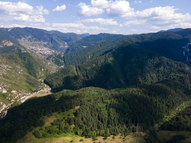 Aerial Summer view of Rhodope Mountains near village of Borino, Smolyan Region, Bulgaria
