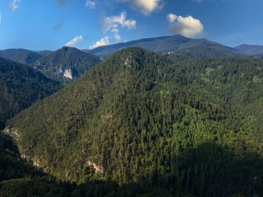 Aerial Summer view of Rhodope Mountains near village of Borino, Smolyan Region, Bulgaria