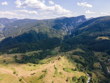 Aerial Summer view of Rhodope Mountains near village of Borino, Smolyan Region, Bulgaria