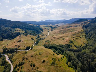 Aerial Summer view of Rhodope Mountains near village of Borino, Smolyan Region, Bulgaria