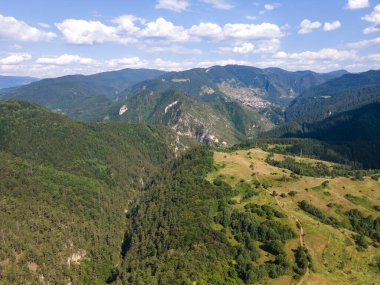 Aerial Summer view of Rhodope Mountains near village of Borino, Smolyan Region, Bulgaria