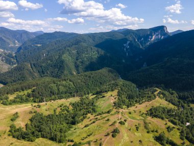 Aerial Summer view of Rhodope Mountains near village of Borino, Smolyan Region, Bulgaria
