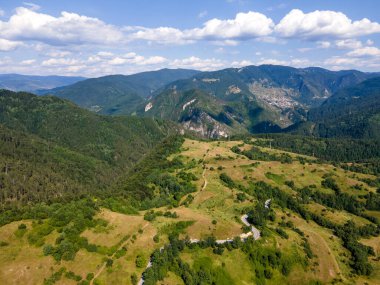 Aerial Summer view of Rhodope Mountains near village of Borino, Smolyan Region, Bulgaria