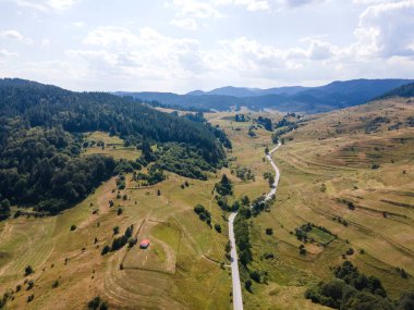 Aerial Summer view of Rhodope Mountains near village of Borino, Smolyan Region, Bulgaria