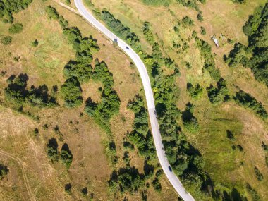 Aerial Summer view of Rhodope Mountains near village of Borino, Smolyan Region, Bulgaria