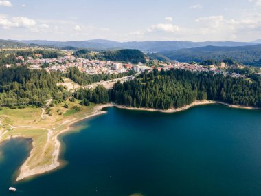 Aerial Summer view of Dospat Reservoir, Smolyan Region, Bulgaria