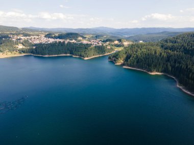 Aerial Summer view of Dospat Reservoir, Smolyan Region, Bulgaria