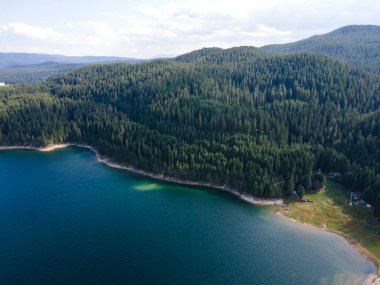 Aerial Summer view of Dospat Reservoir, Smolyan Region, Bulgaria