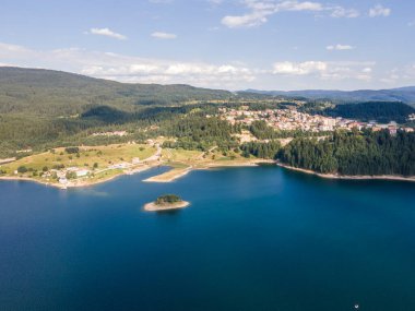 Aerial Summer view of Dospat Reservoir, Smolyan Region, Bulgaria