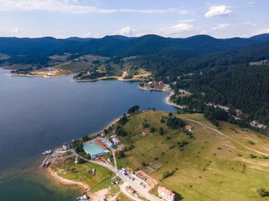 Aerial Summer view of Dospat Reservoir, Smolyan Region, Bulgaria