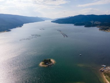 Aerial Summer view of Dospat Reservoir, Smolyan Region, Bulgaria