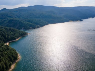Aerial Summer view of Dospat Reservoir, Smolyan Region, Bulgaria