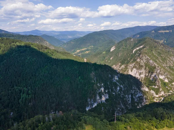 Aerial Summer View Rhodope Mountains Village Borino Smolyan Region Bulgaria — Fotografia de Stock
