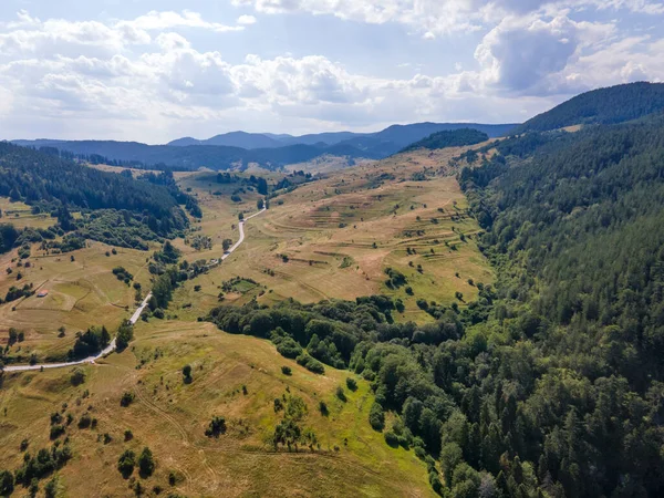 Aerial Summer view of Rhodope Mountains near village of Borino, Smolyan Region, Bulgaria