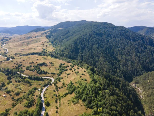 Aerial Summer view of Rhodope Mountains near village of Borino, Smolyan Region, Bulgaria