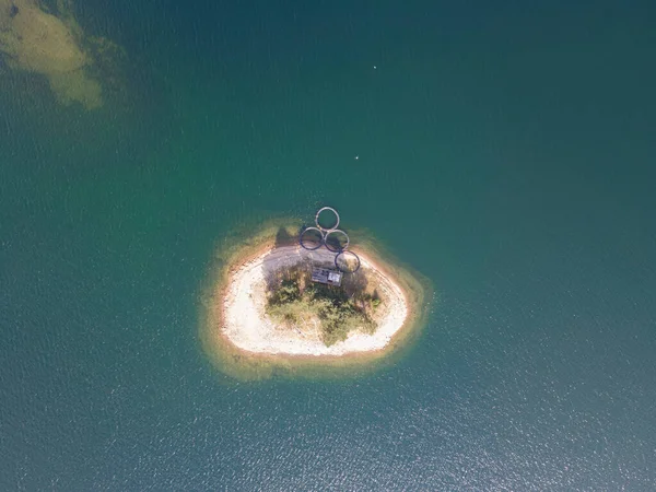 Aerial Summer view of Dospat Reservoir, Smolyan Region, Bulgaria