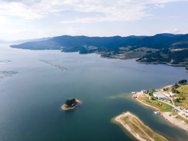 Aerial Summer view of Dospat Reservoir, Smolyan Region, Bulgaria