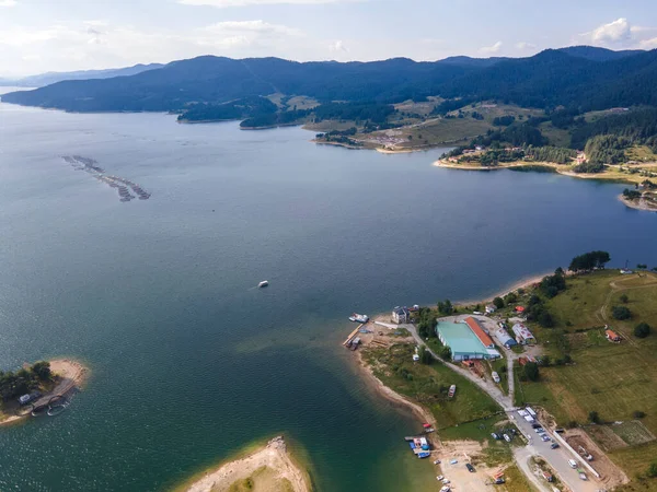 Aerial Summer view of Dospat Reservoir, Smolyan Region, Bulgaria
