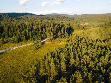 Aerial Sunset view of  Rhodopes Mountains near Beglika Reservoir, Pazardzhik Region, Bulgaria
