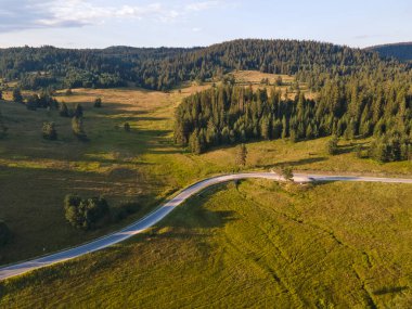 Aerial Sunset view of  Rhodopes Mountains near Beglika Reservoir, Pazardzhik Region, Bulgaria