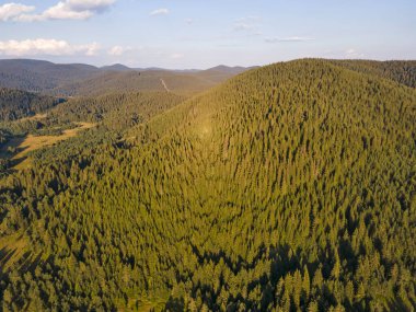 Aerial Sunset view of  Rhodopes Mountains near Beglika Reservoir, Pazardzhik Region, Bulgaria