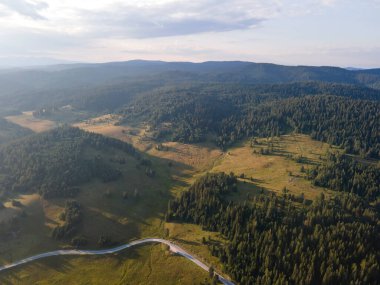 Aerial Sunset view of  Rhodopes Mountains near Beglika Reservoir, Pazardzhik Region, Bulgaria