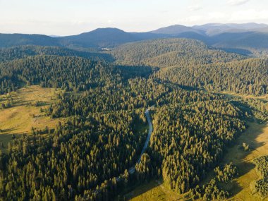 Aerial Sunset view of  Rhodopes Mountains near Beglika Reservoir, Pazardzhik Region, Bulgaria