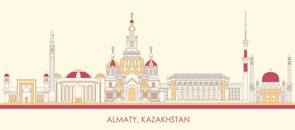 Cartoon Skyline Panorama City Almaty Kazakhstan Vector Illustration — Vector de stock