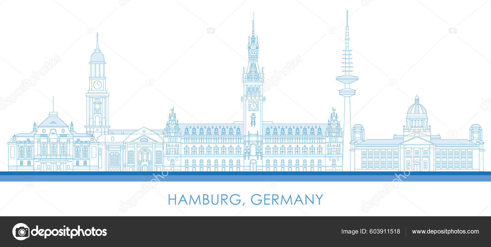 Outline Skyline Panorama City Hamburg Germany Vector Illustration Stock