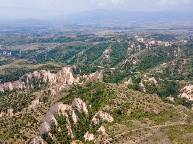 Bulgaristan 'ın Blagoevgrad bölgesinin tarihi Melnik kasabasının hava manzarası