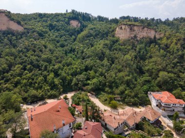 Bulgaristan 'ın Blagoevgrad bölgesinin tarihi Melnik kasabasının hava manzarası