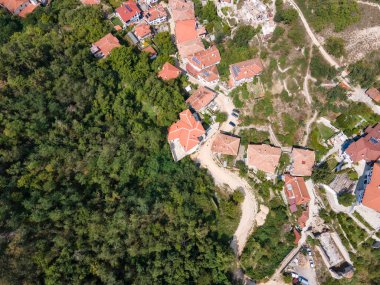 Bulgaristan 'ın Blagoevgrad bölgesinin tarihi Melnik kasabasının hava manzarası