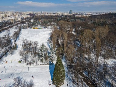 Amazing Aerial Winter view of South Park in city of Sofia, Bulgaria