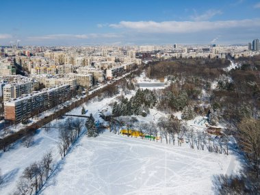 Amazing Aerial Winter view of South Park in city of Sofia, Bulgaria