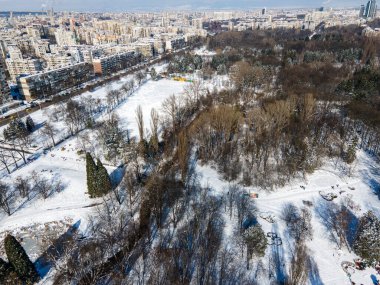 Amazing Aerial Winter view of South Park in city of Sofia, Bulgaria