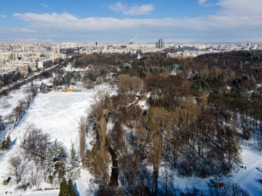 Amazing Aerial Winter view of South Park in city of Sofia, Bulgaria