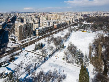 Amazing Aerial Winter view of South Park in city of Sofia, Bulgaria