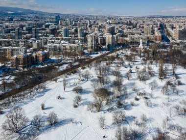 Amazing Aerial Winter view of South Park in city of Sofia, Bulgaria