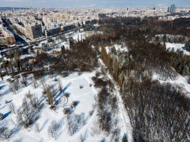 Amazing Aerial Winter view of South Park in city of Sofia, Bulgaria