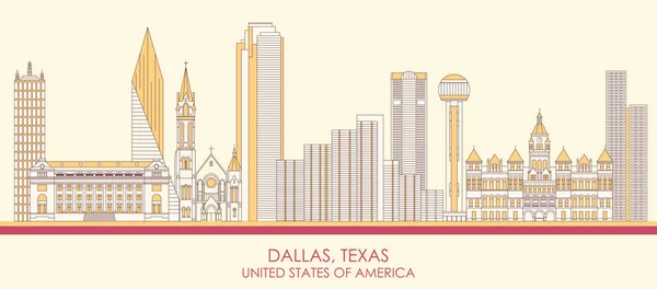 Cartoon Skyline Panorama City Dallas Texas United States Vector Illustration — Vettoriale Stock