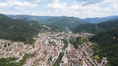 Aerial view of famous spa resort town of Devin, Smolyan region, Bulgaria