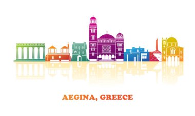 Colourfull Skyline panorama of Aegina Island, Greece - vector illustration