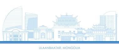 Moğolistan 'ın Ulaanbaatar şehrinin Skyline panoraması - vektör illüstrasyonu