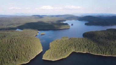 Aerial Summer view of Shiroka polyana (Wide meadow) Reservoir, Pazardzhik Region, Bulgaria