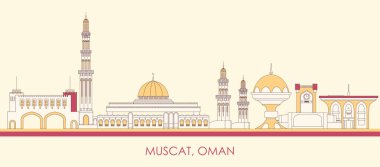 Muscat, Umman şehrinin çizgi film Skyline panoraması - vektör illüstrasyonu