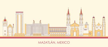 Meksika, Mazatlan şehrinin Skyline karikatürü - vektör illüstrasyonu